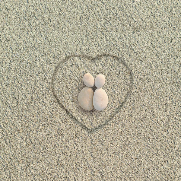 Pebbles shapes lovers on the beach — Stock Photo, Image