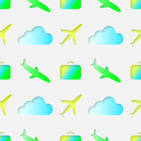 Patrón con nube de bolsa y avión . — Vector de stock