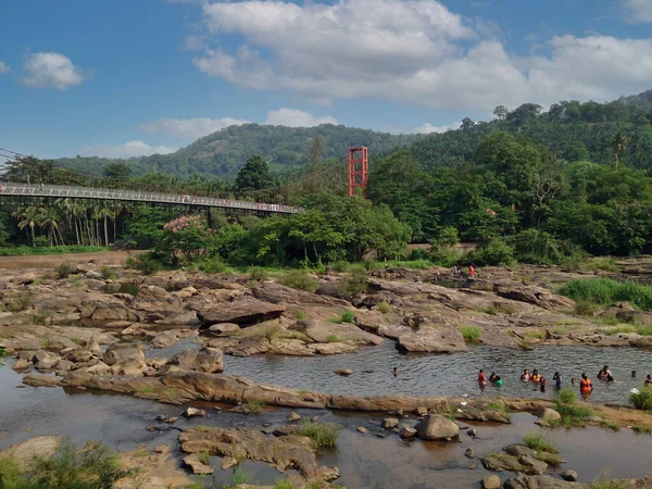 Бассейн Реки Камнями Реке Чалакуды Штате Керала Индия — стоковое фото