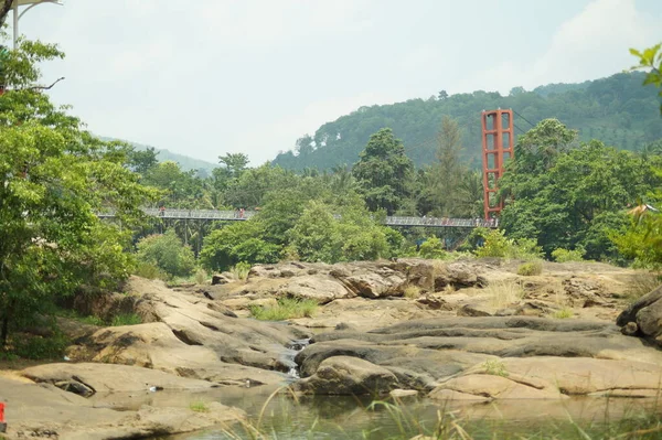 Pont Suspendu Travers Rivière Chalakkuday Dans Kerala Inde — Photo