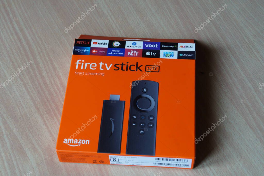 Kerala, India - 12-11-2020: Box of Amazon fire tv stick lite
