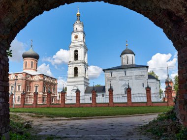 Russia. The town of Volokolamsk. View of the Kremlin from under the arch of the gate in the opening of the earthen rampart