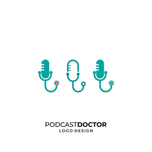 Podcast mikrofonu ve doktorun stetoskopu hakkında modern ve eşsiz bir logo. EPS 10, Vector.