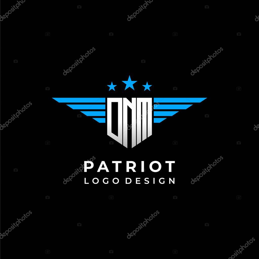 A bold, masculine logo about patriotism and the letters DNM.EPS 10, Vector.
