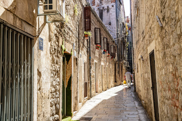Iew of the old city of Split, Mediterranean architecture, narrow streets