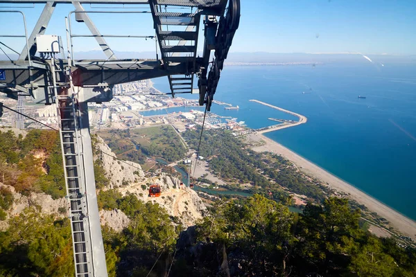 Cable Car in the mountain and blue sea background in sunny day in Turkey