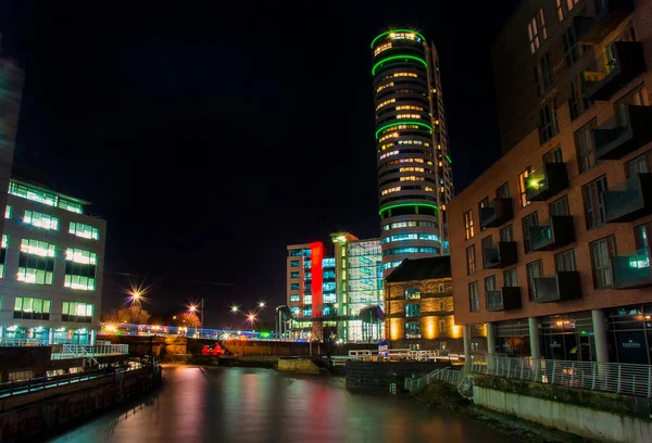Nattljus Från Granary Wharf Leeds Storbritannien — Stockfoto