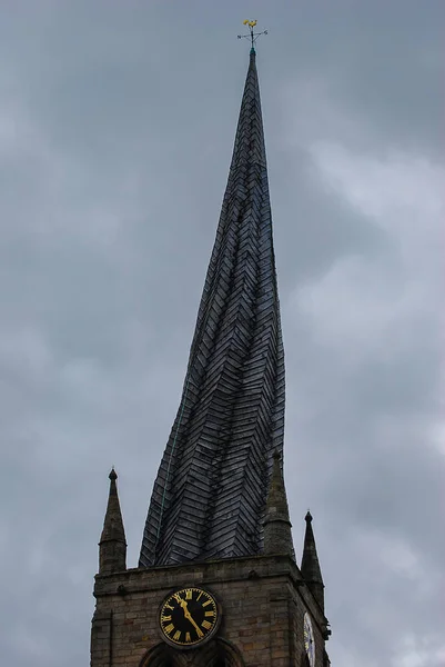 Kultovní Křivá Věž Kostela Marie Všech Svatých Chesterfieldu Velká Británie — Stock fotografie