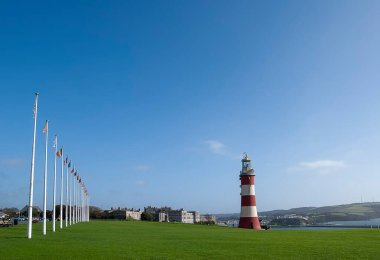 Plymouth Hoe Devon, İngiltere 'deki Plymouth Sound' a bakıyor.