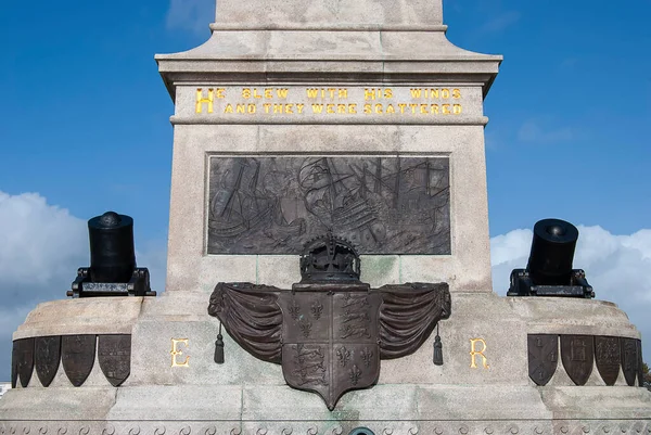 Estátua Sir Francis Drake Com Vista Para Plymouth Hoe Devon — Fotografia de Stock