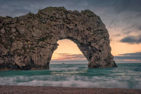 Sun Rises English Channel Durdle Door Jurassic Coast Dorset — Stock Photo, Image