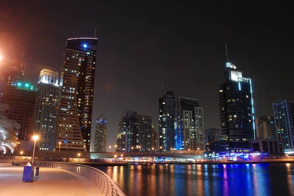 Dubai Marina Nachts Verenigde Arabische Emiraten — Stockfoto