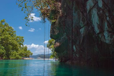 Filipinler, Palawan 'daki yeraltı nehrinin girişinde.