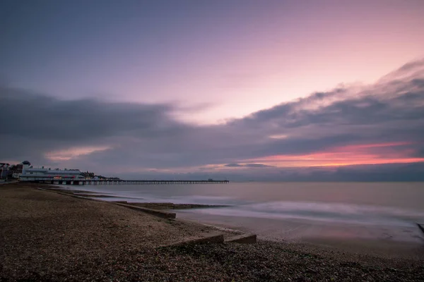 Amanhecer Sobre Mar Norte Felixstowe Suffolk Reino Unido — Fotografia de Stock