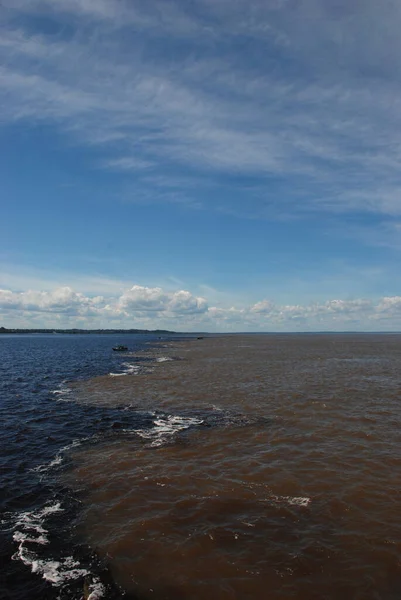 Rencontre Des Eaux Brésil Rio Negro Rio Solimes Côtoient Sans — Photo