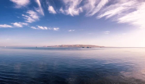 The panoramic view of an island from a dive boat moored at Abu Nuhas in the Red Sea, Egypt