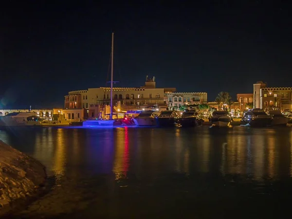 Abu Tig Marina Gouna Egypten Natten — Stockfoto