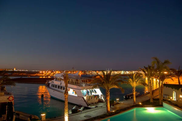 Balneario Del Mar Rojo Port Ghalib Egipto Por Noche — Foto de Stock