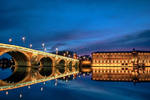 Pont Neuf Bridge Toulouse Francie Podvečer — Stock fotografie