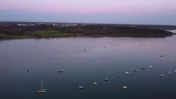 Nagranie Dronów Rzeki Orwell Koło Ipswich Suffolk Zachodzie Słońca Zimie — Wideo stockowe