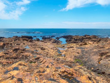 Portekiz, Porto yakınlarındaki Matosinhos 'taki kayalık Atlantik kıyısı.