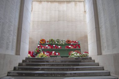 Flowers laid at the Menin Gate in Ypres, Belgium clipart