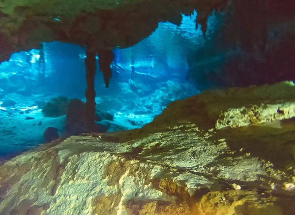 Onderwaterformaties Dos Ojos Cenote Bij Tulum Mexico — Stockfoto