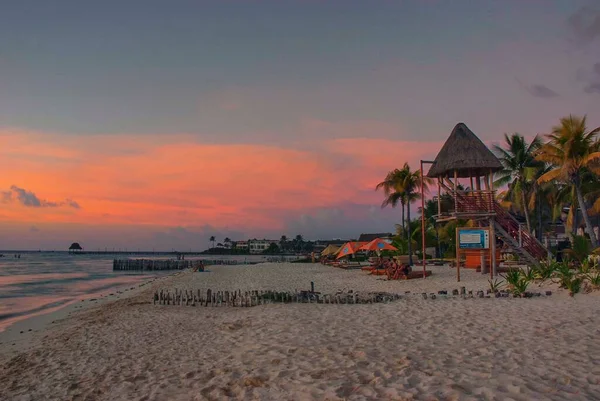 Puesta Sol Sobre Playa Norte Isla Mujeres Cerca Cancún México — Foto de Stock