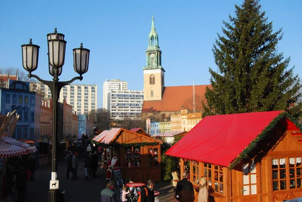 Christmas Market Stalls Alexanderplatz Berlin Germany — Stock Photo, Image