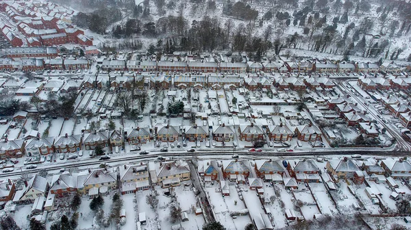Aerial photo of Drone footage of Ipswich following heavy snowfall from Storm Darcy in February 2021