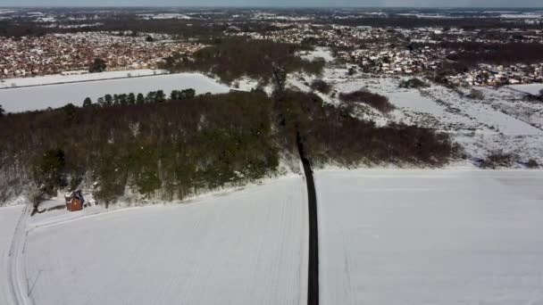 Imágenes Drones Campo Cubierto Nieve Una Zona Rural Suffolk Reino — Vídeo de stock