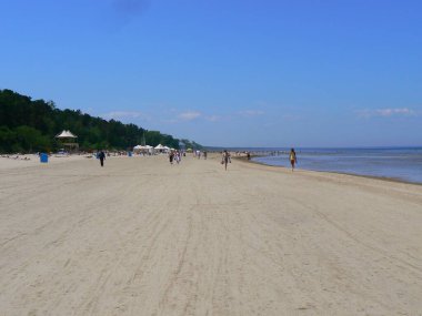 Letonya 'daki Jurmala' daki güzel kumlu plaj.