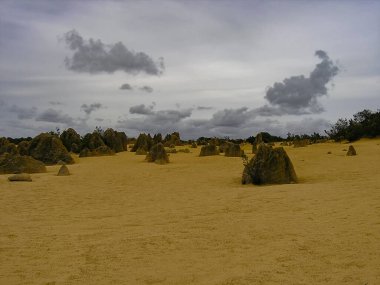 Batı Avustralya 'daki Nambung Ulusal Parkı' ndaki Pinnacles oluşumları