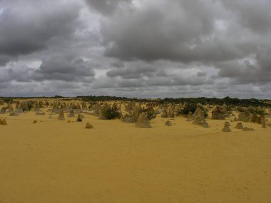 Batı Avustralya 'daki Nambung Ulusal Parkı' ndaki Pinnacles oluşumları