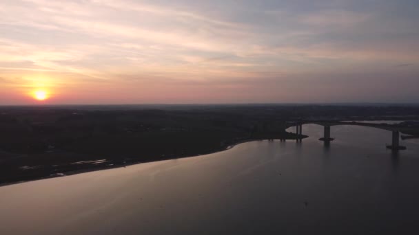 Drone Footage River Orwell Ipswich Suffolk Sunset — Stockvideo