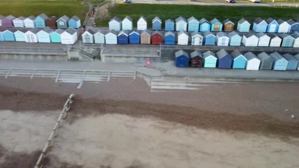 Drone Footage Beach Huts Sea Front Old Felixstowe Suffolk — Stock Video