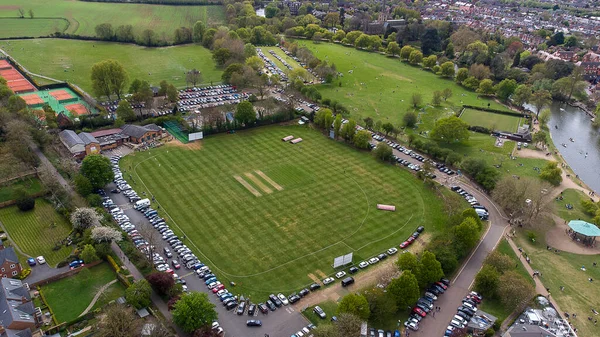 Een Luchtfoto Van Het Cricketveld Stratford Avon Warwickshire — Stockfoto