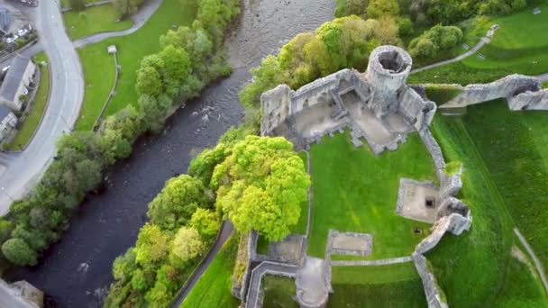 Filmagem Drones Rio Tees Castelo Barnard County Durham Reino Unido — Vídeo de Stock