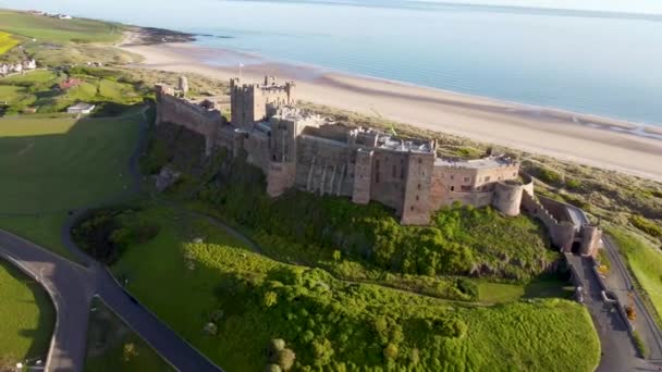 Drone Footage Bamburgh Castle Coast Northumberland — Stock Video