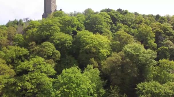 Drohnenaufnahmen Vom National Wallace Monument Über Der Stadt Stirling Schottland — Stockvideo