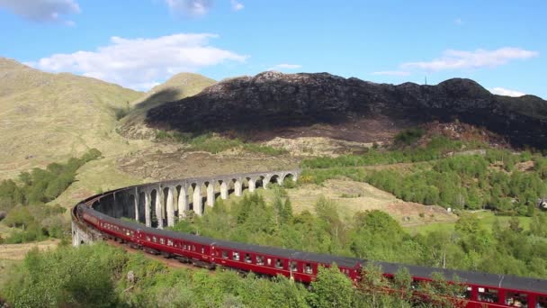 Imágenes Del Tren Vapor Jacobita Cruzando Viaducto Glenfinnan Cerca Fort — Vídeo de stock