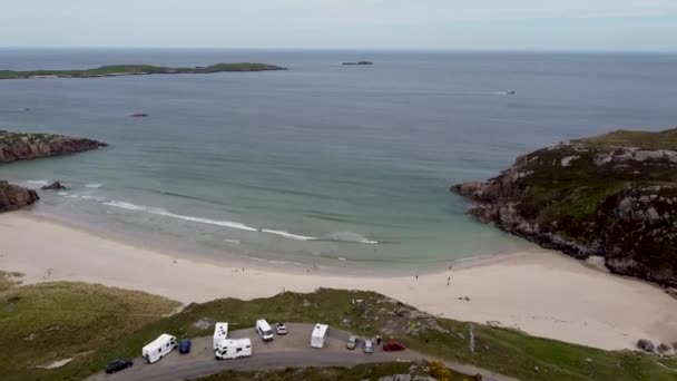 Drone Vídeo Ceannabeinne Beach Costa Noroeste Escócia Reino Unido — Vídeo de Stock