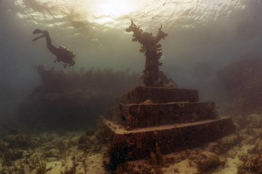 John Pennekamp Mercan Resifi Eyalet Parkı 'ndaki Derin Heykel Mesih, Florida, ABD