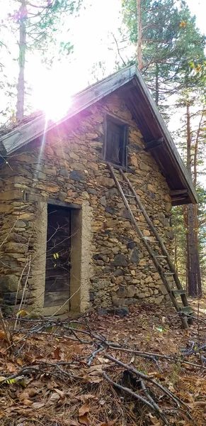 道具のための避難所や避難所として地元の木こりによって過去に使用される古い石造りの小屋 イタリア — ストック写真