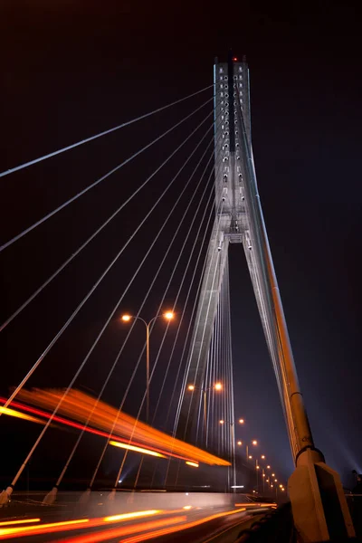 Varsovia Por Noche Viaje Autobús Por Puente Switokrzyski — Foto de Stock