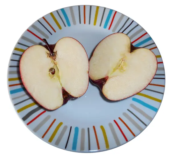 Deux moitiés de pomme, isolées sur blanc — Photo