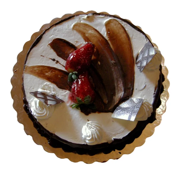Vanilla- chocolate birthday cake, Isolated — Stock Photo, Image