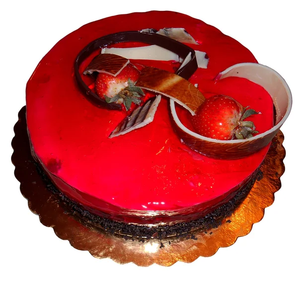 Φράουλα αρωματικό κέικ γενεθλίων, απομονωμένο — Φωτογραφία Αρχείου