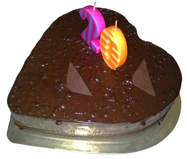 Torta di compleanno al cioccolato a forma di cuore Immagine Stock