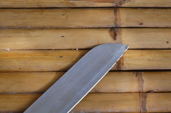 Knief blade on bamboo — Stock Photo, Image